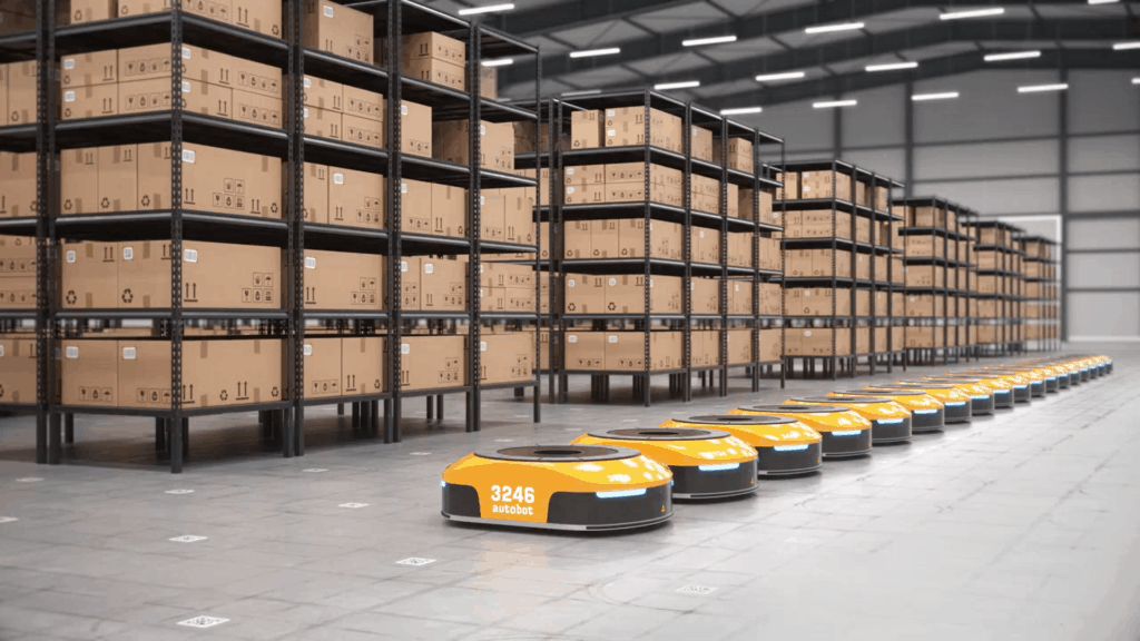 Robots dans entrepôt