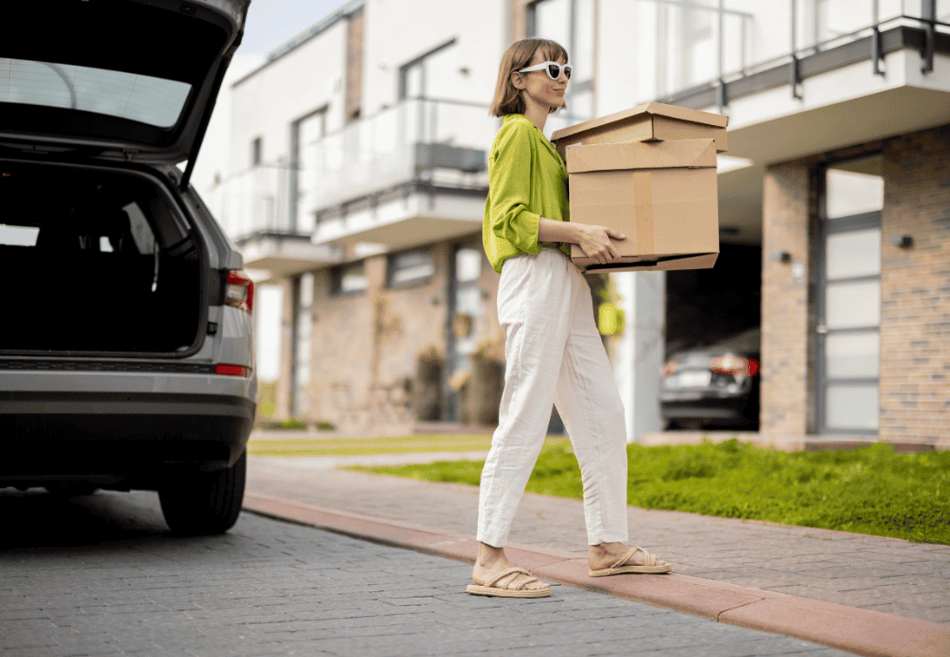 woman taking her parcel out of her car