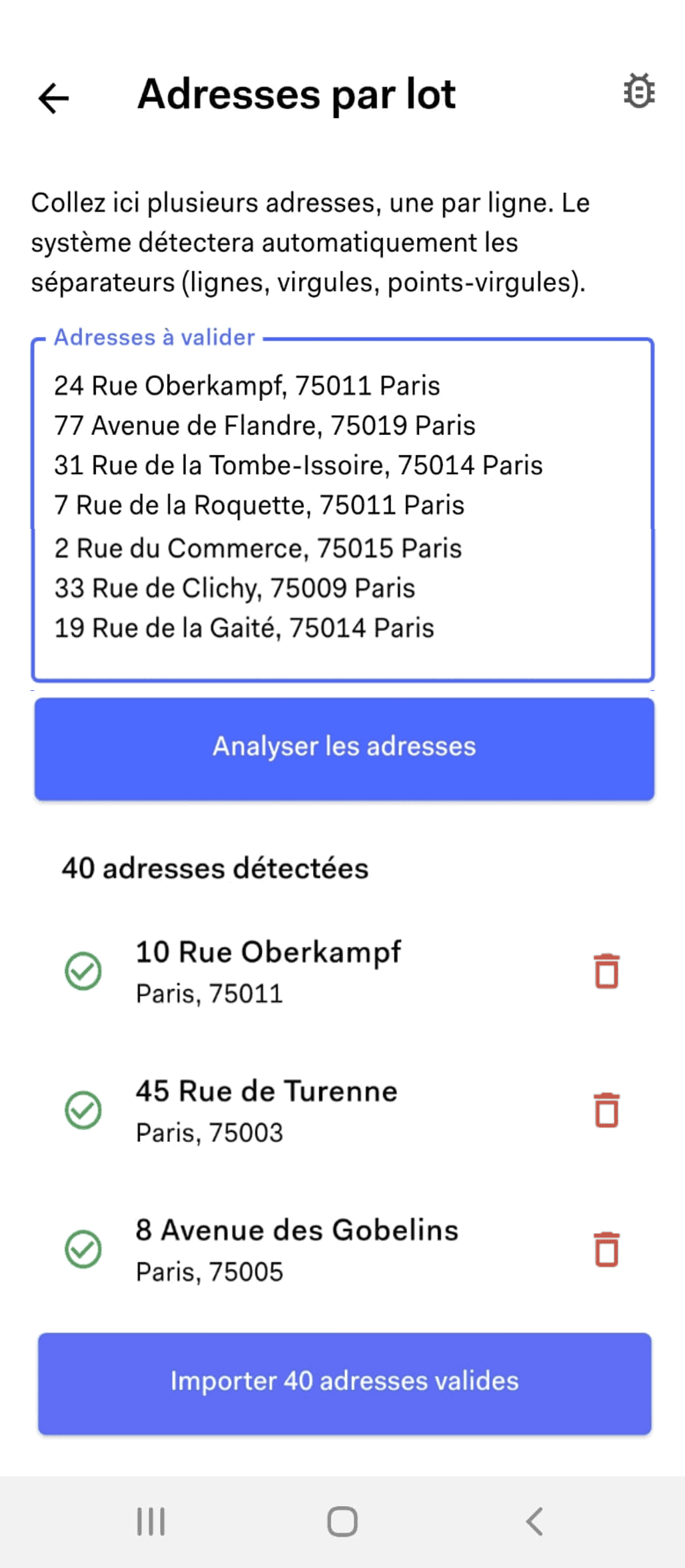 Import adresses app Laskar